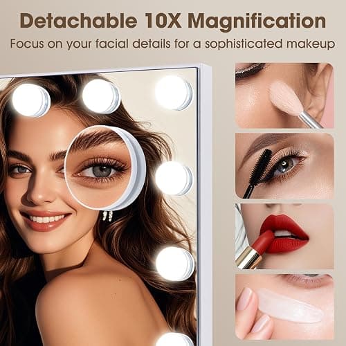 NUSVAN Vanity Mirror with Lights Lighted Makeup Mirror with 15 Dimmable LED Bulbs,3 Color Lighting Modes,USB Charging Port Touch Control,Sturdy Metal Frame Design 24x18 Inch,White thumbnail 8