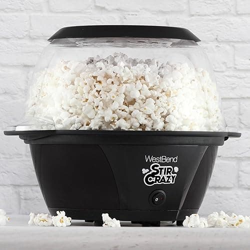 West Bend 82707B Stir Crazy Hot Oil Popcorn Popper, Popcorn Maker Machine with Large Serving Bowl Lid and Stirring Rod, 6 Qt, Black - 6-Quart - Black thumbnail 3