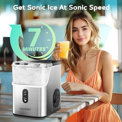 EUHOMY Nugget Ice Makers for Countertop with Ice Scoop & Basket, Self-Cleaning Sonic Pebble/Pellet Ice Maker Machine with 35lbs/24H Soft Ice for Home/Kitchen/Office, Stainless Steel, Silver thumbnail 6