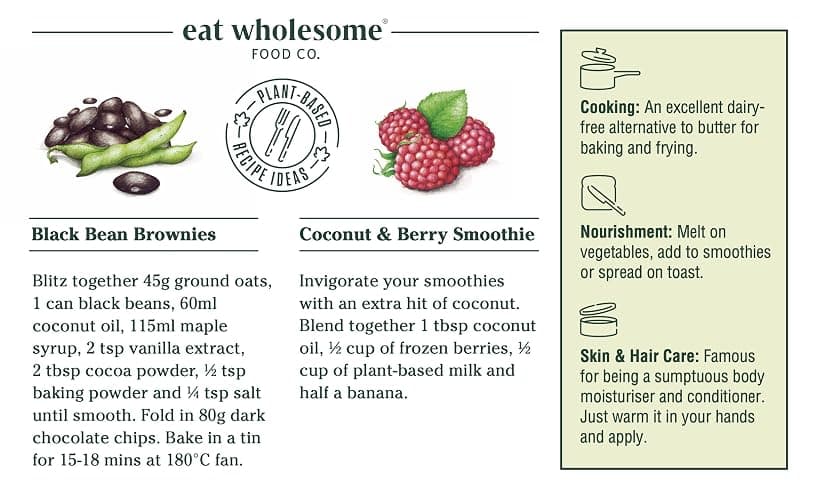 Eat Wholesome Huile De Coco Vierge Biologique, 500ml - Crue, Pressée À Froid, Primée, Bocal En Verre Dans Une Boîte, Pour La Cuisine, La Pâtisserie, Les Soins De La Peau Et Des Cheveux, Végétale thumbnail 3