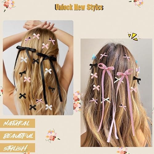 Mini Hair Bows for Women Girls Cute Hair Clips Small Alligator Long Tail Hair Ribbon Accessories -3 Styles -36P - Black White Pink thumbnail 7