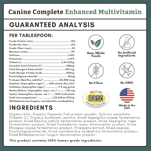Organic Dog Vitamins | 1 Lb | 45 Scoops | Daily Dog Multivitamin with Prebiotics, Probiotics for Immune Support, Skin Coat, Digestion, & Joint Health | Canine Complete thumbnail 5