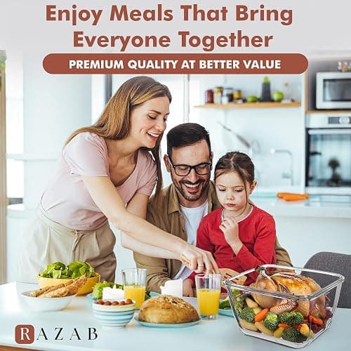 Razab 17 Cups / 132 Oz / 3900ml Large Glass Food Storage Containers with Lids - Leakproof, BPA-Free Large Meal Prep Container Ideal for Roasting Turkey, Store Leftover - Microwave & Oven Safe thumbnail 7