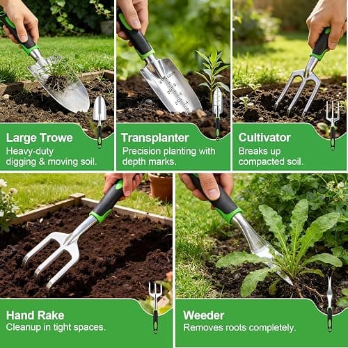 AOZUO Garden Tools Set - Rust-Proof Aluminum Gardening Tools Set with Organizer Handbag, Durable Garden Tool Set - Gardening Gifts for Women and Men thumbnail 6