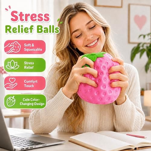 Jumbo Strawberry Squishy,Color Changing Sunlight Activated Squeeze Toy Gift | 5.1in Giant Strawberry Fidget Sensory Toy,White to Pink Color-Changing Slow Rising Fruit Squishy Stress Ball for Party Favors thumbnail 7