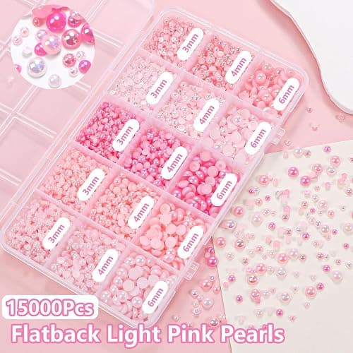 15000 Pcs Pink Flatback Pearls for Crafting, Assorted Size 3/4/6mm Half Pearls Bedazzling ABS Pearl Beads Gems for Nails Art DIY Crafts Face Makeup with Pickup Pencil Tweezer thumbnail 3