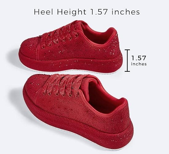 LUCKY STEP Rhinestone Platform Sneakers for Women | Sparkly Glitter Bling Tennis Shoes Fashion Wedding Party Walking Sneakers thumbnail 4