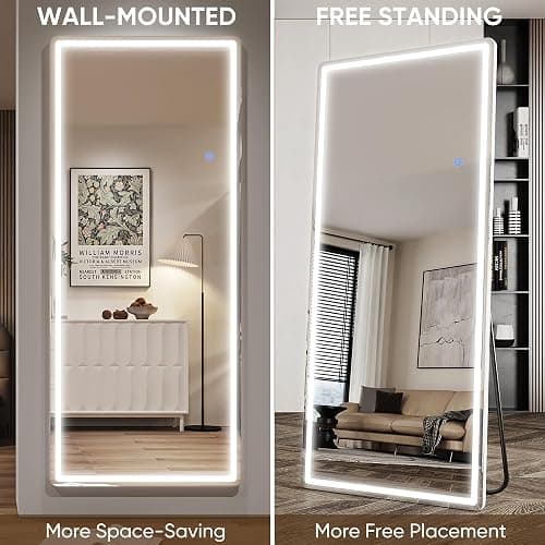 Antok LED Full Length Mirror with Light, 71"x28" Lighted Full Body Mirror with Stand, Dimmable & 3 Color Lighting Standing/Leaning/Wall Mounted Vanity Mirror for Bedroom Cloakroom Livingroom(Rect) thumbnail 6