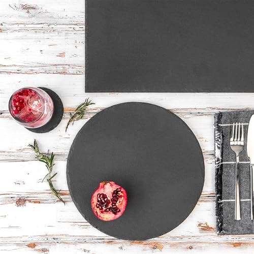 Argon Tableware Round Slate Placemats, Drink Coasters & Platter Set - 13pc - Black Natural Slate Dinnerware Place Settings Dining Mats for Kitchen, Home, Bar, Restaurant, Weddings, Events thumbnail 2