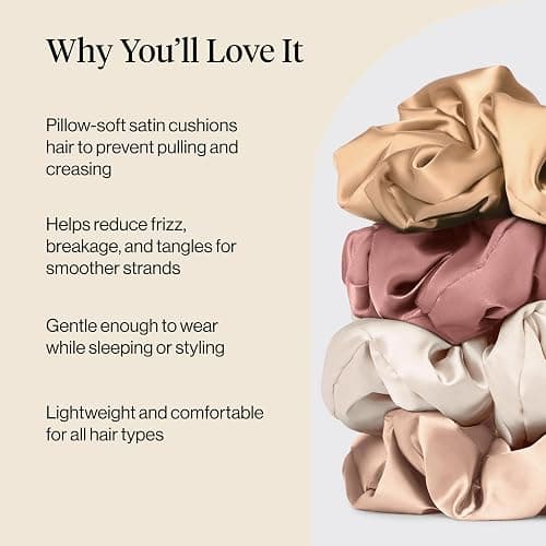 Kitsch Pillow Satin Scrunchies for Women - Hair Ties No Damage, No Crease Hair Accessories | Perfect for Day or Night | Ideal Gifts for Women - Blush, 4pcs thumbnail 3