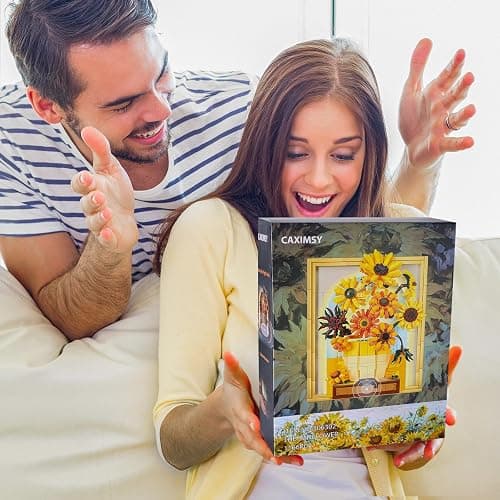 CAXIMSY Flowers Sunflower Building Block Sets Crafts for Adults Sunflowers Wall Art Painting Frame Gifts for Mother's/Valentine's Day，Artificial Flower for Room Home Decor（1166 Pieces） thumbnail 7