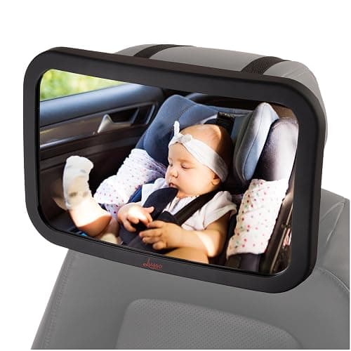 Lusso Gear Baby Car Mirror - Shatter-Resistant Glass & Stable Rear-Facing Headrest Mount - Wide-Angle Baby Mirror for Car Backseat View - Auto Essentials for Babies - 11.5 in, Black - Image 1