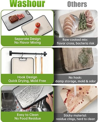 Washour Titanium Cutting Boards for Kitchen, Non Toxic 2-in-1 Cutting Board Double Sided, Food Grade Chopping Boards for Fresh Meat Vegetable, Easy to Clean Large Size 16”×11” thumbnail 6