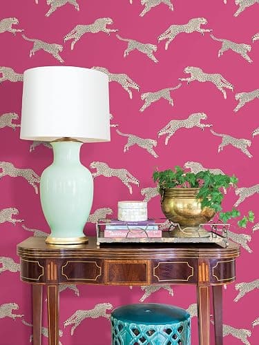 Brewster Scalamandre Bubblegum Leaping Cheetah Peel and Stick Wallpaper, Pink Cheetah Animal Print Removable Contact Paper for Walls, Self Adhesive Wall Covering for Bedroom Living Room Accent Wall thumbnail 3