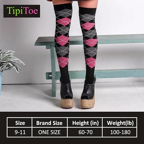 Isadora Paccini Women's 3 Pairs Over The Knee High Socks - 9-11 - Argyle Mystic Maroon thumbnail 3