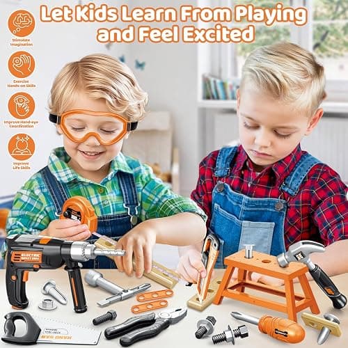 OCHIDO Kids Tool Set with Tool Box & Electronic Toy Drill, 41PCS Toddler Tool Set Kids Construction Toys for Ages 3,4,5,6,7,8, Kid Tools Boy Toys for Boys Christmas Birthday Gifts thumbnail 3