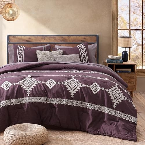 MaiRêve Embroidery Queen Size Comforter Set Purple, Boho Farmhouse Western Bedding Set 7 Pieces, All Season Bed in A Bag Comforter Set with Sheets, Pillowcases & Shams thumbnail 2
