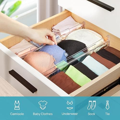 Vtopmart 8 Pack Drawer Dividers, 3.2" High Expandable from 12.2-21.4" Adjustable Drawer Organisers，Clear Plastic Drawers Separators for Clothing, Kitchen Utensils and Office Storage thumbnail 6