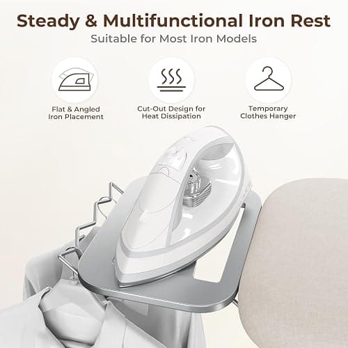 Yaheetech Foldable Ironing Board, Heavy Duty Iron Board with 9 Adjustable Heights, 4 Layer Cover and Safety Iron Rest, 52X14 Compact and Space Save Iron Board for Home Laundry Room Use, Beige thumbnail 5