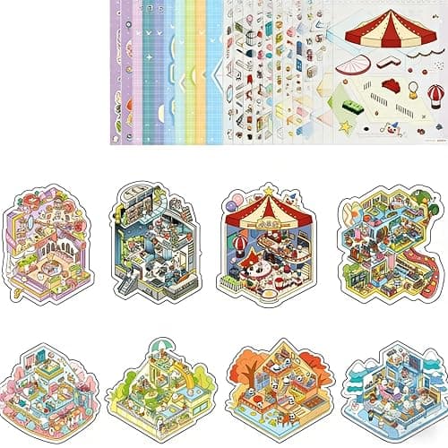 1Pc 3D Scene Sticker Book, Miniature Landscape & House Decorative Stickers, 8 Large Scenes DIY Craft Sticker Set, Melody Town 8.0 thumbnail 5