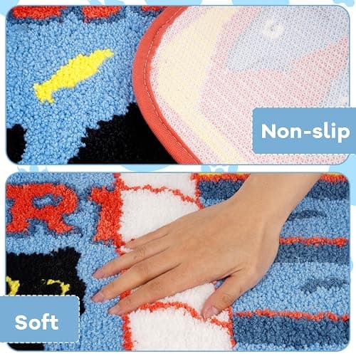 NIGOWAYS Black Cat Bath Rugs for Bathroom,Sardine Can Bath Rug | Funny Non-Slip Blue Mat with Quirky Design Rugs for Bathroom Shower Bedroom,30x18 Inch thumbnail 5