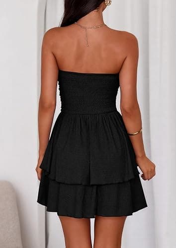 PRETTYGARDEN Women's 2025 Summer Strapless Tube Mini Dress Off Shoulder Smocked Ruffle A Line Flowy Short Party Club Dresses thumbnail 2