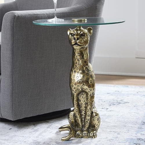 Signature Design by Ashley Vallain Industrial Glass Tabletop Accent Table with Leopard Base, Metallic & Glass thumbnail 2