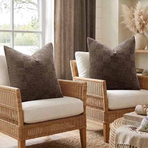 a moment Set of 2 Decorative Linen Throw Pillow Covers,Large Grid Textured Neutral Boho Farmhouse Cushion Covers,Soft Aesthetic Pillowcases for Couch Sofa Living Room Home Decor,20x12 Inch,Dark Brown thumbnail 8