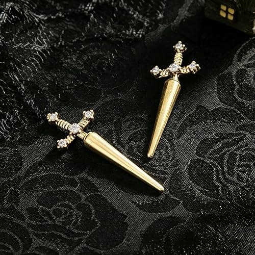 ONLYJUMP Rhinestone Sword Earrings for Women Gothic Retro Dagger Screw Earrings Cubic Zirconia Punk Front Back Stud Earrings Unique Halloween Costumes Jewelry thumbnail 2