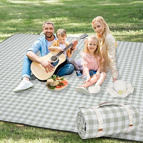 Picnic Blankets Outdoor Extra Large - 80"x80" Portable Waterproof Picnic Blanket, Machine Washable 3-Layer Foldable Park Mat with Sandproof Backing for Grass, Hiking, Travel, Concerts, Indoor (Green) - Image 1