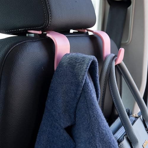 Amooca Universal Car Headrest Hooks, Car Organizer Hanger Storage Hooks for Bag Purse Cloth Grocery (Pink Set of 4) thumbnail 2