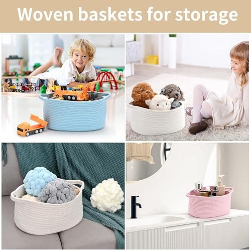 Happyiren Cute Woven Storage Basket with Handle, Baskets for Gifts Empty, Gift Baskets for Christmas Birthday Baby Shower Burr, Decorative Organizer Box for Baby Toy Pet, 13" D x 8" W x 6" H thumbnail 6