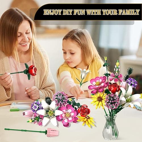 Linkowin Flower Bouquet Building Set, 699pcs Creative DIY Plant Bouquet Decoration,10 Unique Flower Bouquet for Girls Women Adults 6+, Idea Gifts for Valentines Birthdays Mother's Day thumbnail 2