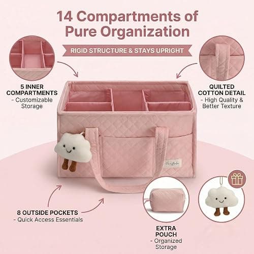 PeraBella Baby Diaper Caddy Organizer, Baby Basket Shower Gift, Portable Changing Table Basket, Postpartum Caddy & Tote Bag Pouch, Newborn Boy & Girl Nursery Essentials Registry, Car Diaper Organizer thumbnail 4
