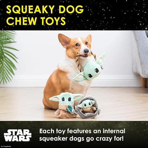 STAR WARS for Pets GROGU 3 Piece Collection - Cradle Plush, Flattie, and Rope Ring Dog Toys - Fabric Squeaky Plushes for All Dogs, Officially Licensed thumbnail 4