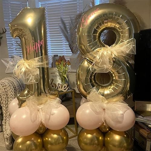 80th Birthday Balloons Champagne Gold for Women, 40 Inch Giant Gold Foil Number 80 Balloons Self Inflating, Light Gold Digit 8 & 0 Helium Balloons for Men 80th Anniversary Party Decorations Supplies thumbnail 2