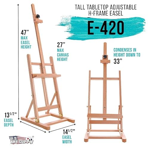 U.S. Art Supply Medium Wooden H-Frame Studio Tabletop Easel - Adjustable Stand, Holds Up to 27" Canvas, Portable Table Top Easel for Painting thumbnail 2
