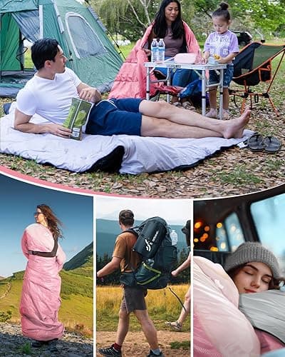 Sleeping Bag, Sportneer Sleeping Bags for Adults Kids 3 Seasons Warm Cold Weather Waterproof Lightweight Camping Sleeping Bag for Adults Kids Boys Girls Teens Camping Hiking Backpacking Outdoor Travel - Pink+light Pink - 87"x31.5" thumbnail 7