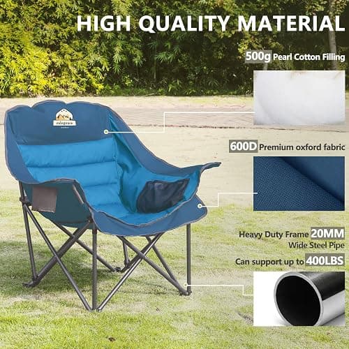 Colegence Oversized Camping Chair for Adults, Padded Lawn Chair 2 Pack | Heavy Duty Folding Camp Chair with Cup Holder, Storage Pockets for Outdoor Sports Garden Beach Portable Supports 500lbs, Blue thumbnail 5