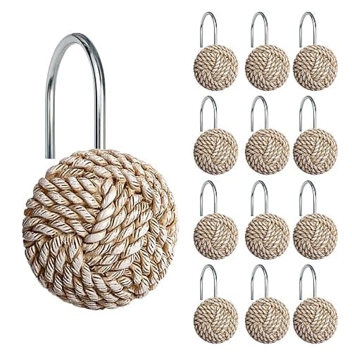 Sunlit Boho Knots Shower Curtain Hooks, Home Decorative Shower Curtain Rings for Bathroom, Seaside Nautical Shower Curtain Hangers Bathroom Accessories, Set of 12 - Image 1