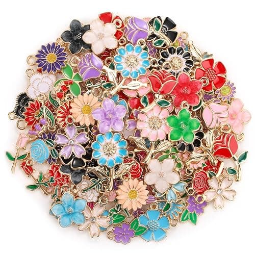 150Pcs 75 Pairs Spring Flower Charms for Jewelry Making and Bracelets, Wholesale Floral Assorted Enamel Mixed Bulk Metal Charms for DIY Necklace Bracelet Earring Jewelry Making and Crafting - Image 1