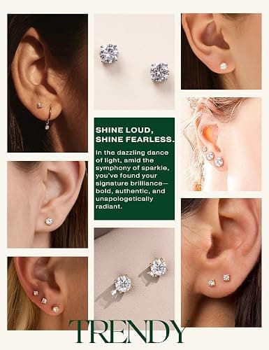 Kainier Women's 14K Gold Plated CZ Stud Earrings Simulated Diamond Round Cubic Zirconia Ear Stud Set（5 Pairs)… thumbnail 5
