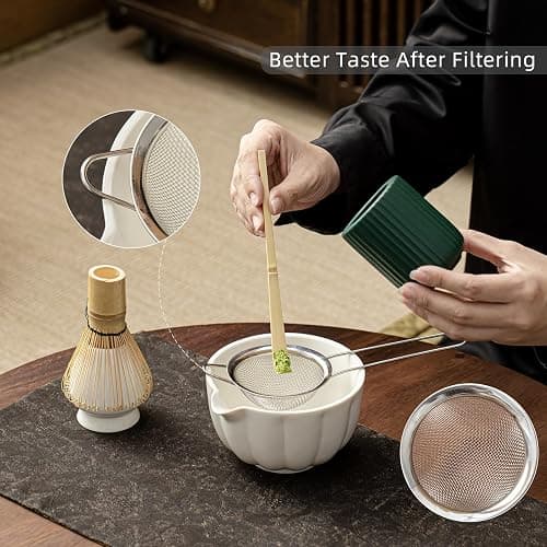 SFTXEY Matcha Whisk Set, Matcha Set Includes Ceramic Matcha Bowl, Bamboo Whisk, Scoop, Chasen Holder, Sifter, 5 Pcs Perfect Matcha Kit for Macha Lover (Pearl White) thumbnail 2