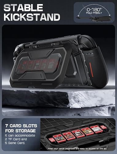 Mumba Dockable for Nintendo Switch 2 Case with Flip Stand, [Titan] Ergonomic Switch 2 Grip Protective Cover Holds 5 Game Cards & 2 TF Cards TPU Accessories and Quick-Release Joy-Con Design(Black) thumbnail 4