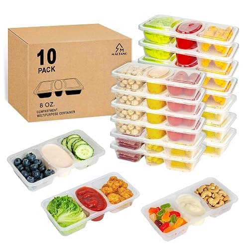 MACTANO 8 OZ Reusable Snack Containers with Lids, New 3 Compartment Condiment Snack Pack Containers 10 Sets - Image 1