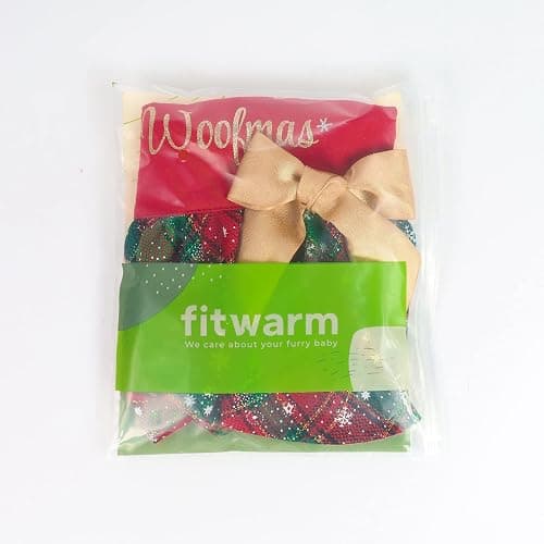 Fitwarm Merry Woofmas 100% Cotton Dog Christmas Outfits Girl Dog Holiday Dress Lightweight Doggie Costume Puppy Clothes Pet Apparel with Bowknot Cat Clothing Red Small thumbnail 8