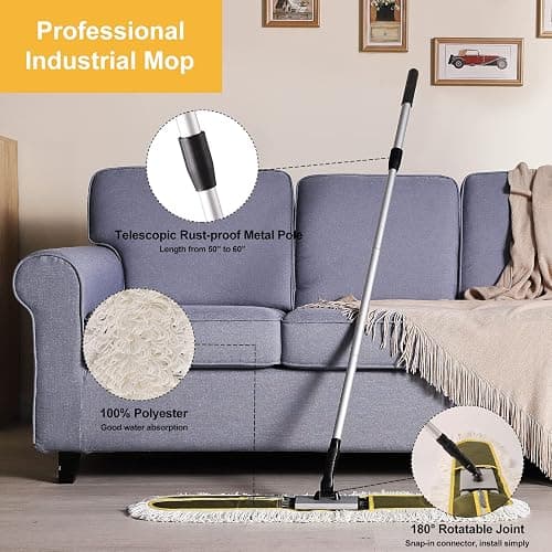CLEANHOME 36" Commercial Dust Mops for Floor Cleaning Heavy Duty Floor Duster Mop with Long Handle Hotel Gym Household Cleaning Supplies for Hardwood, Tiles, Marble Floors,Green - Green thumbnail 2
