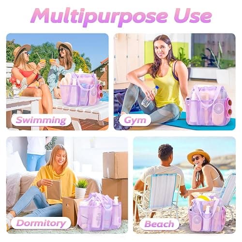 famichan Mesh Shower Caddy Portable with Drawstring, Dorm Room Essentials for College Students Girl & Boy, Larger Shower Bag for Camping,Swimming,Gym,Travel,Bathroom - Purple thumbnail 7
