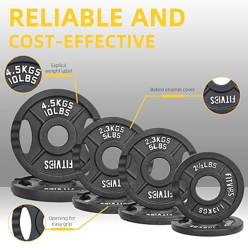 Fitvids Standard Cast Iron 1-Inch Weight Plates for Strength Training & Weightlifting, 35LB/70LB/120LB thumbnail 3
