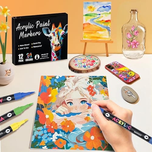 24 Acrylic Paint Pens with 48 Colours Brush Tip for Rock Painting Fabric Glass Stone Ceramic Wood Metal, Dual Tip Acrylic Markers for Adults, Paint Markers for Easter Egg Pumpkins Graffiti thumbnail 2